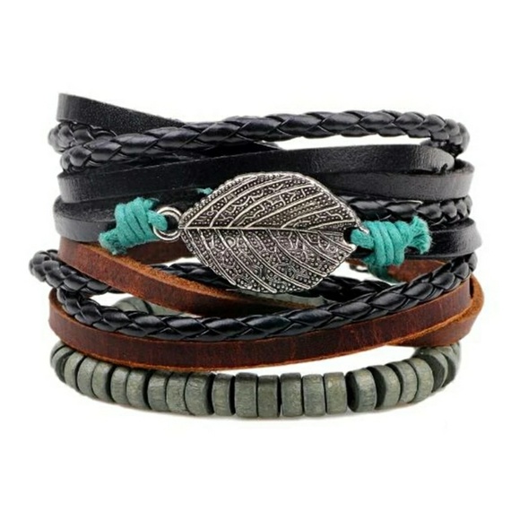 🆕Earthy multi layer leather bracelet set - Picture 2 of 6